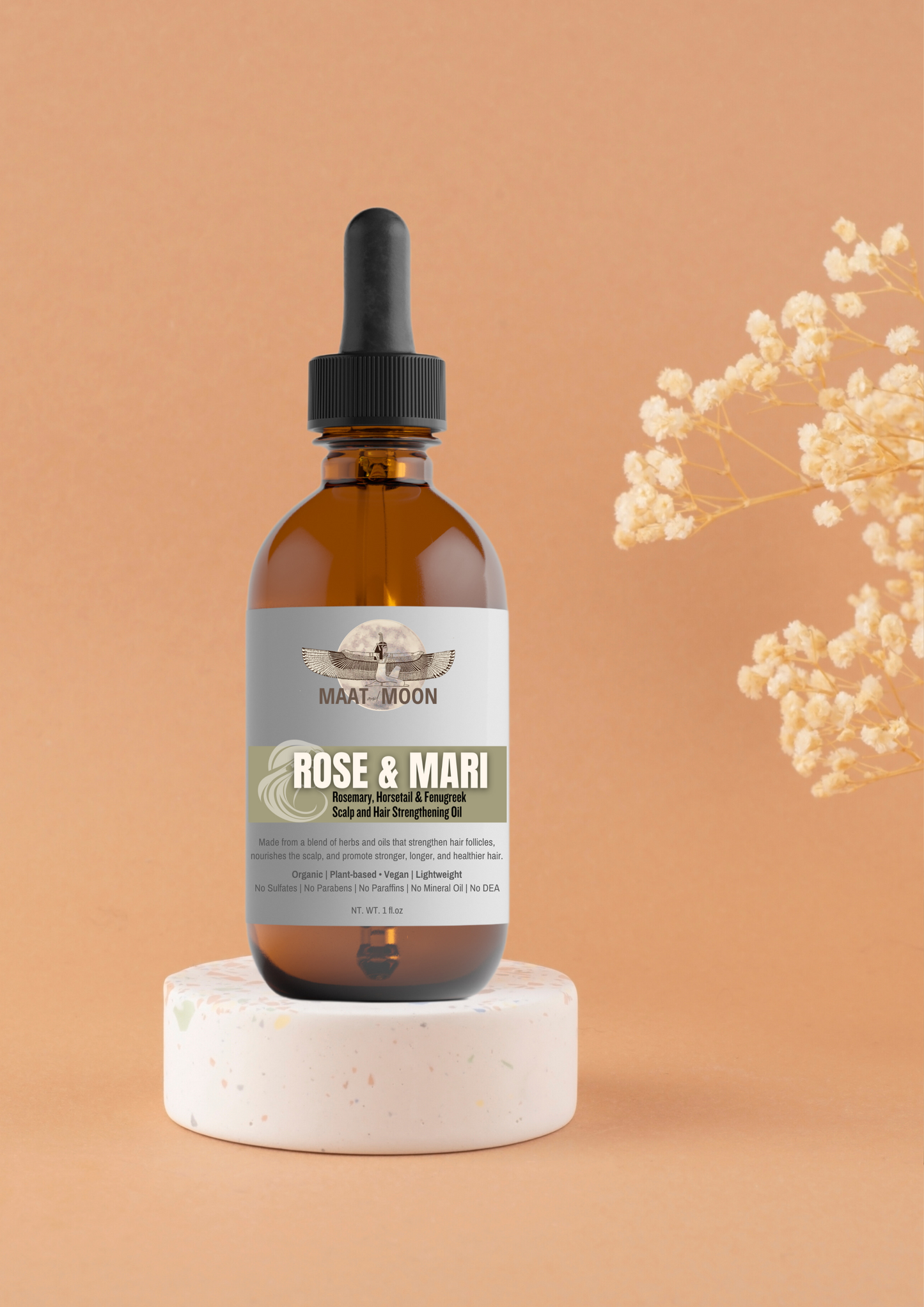 Rose & Mari | Rosemary, Horsetail & Fenugreek Scalp and Hair Strengthening Oil - Organic | Plant-based • Vegan | Lightweight - 1 fl.oz